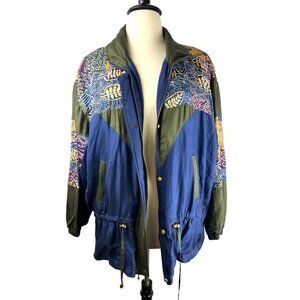 VTG 80's Festival Colorful Silk Color-block Full Zip Windbreaker, Women's  2X